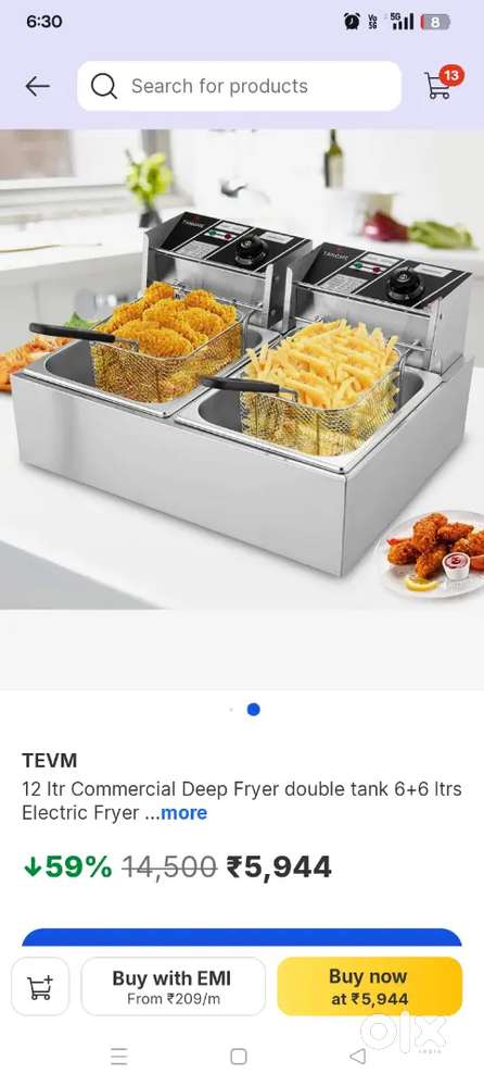 12 Itr Commercial Deep Fryer double tank 6+6 Itrs Electric Fryer