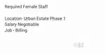 Required Female staff for handling billing