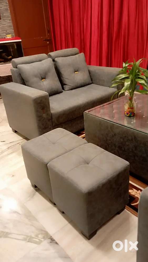 L shape sofa with 2 seater and center table or 2 stool complete set