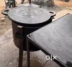 Mild Steel Bun Parotta stove & 2 steel marble bench
