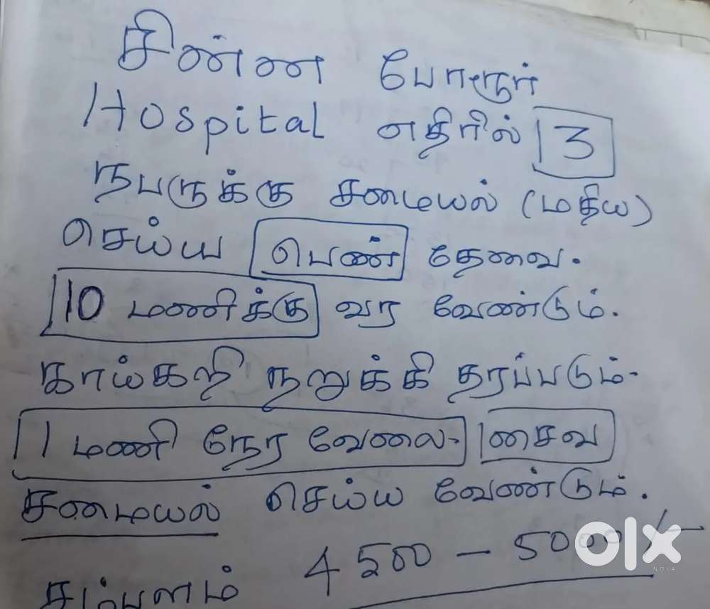 போரூரில் சைவ மதிய சமையல் செய்ய பெண் தேவை