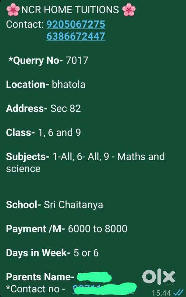 Tutor need for home tution Tuitions
