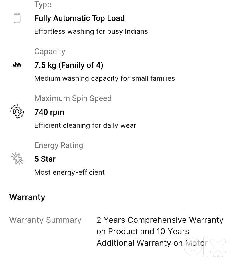 Whirlpool washing machine 7.5 kg brand new