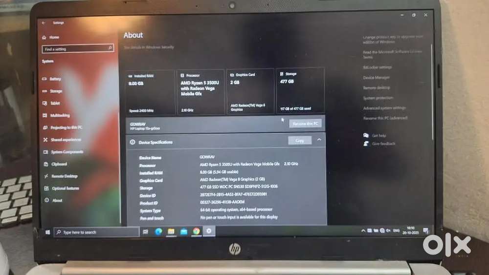 Hp 15s AMD RYzen 5 Quad core 3500u 8/512gb