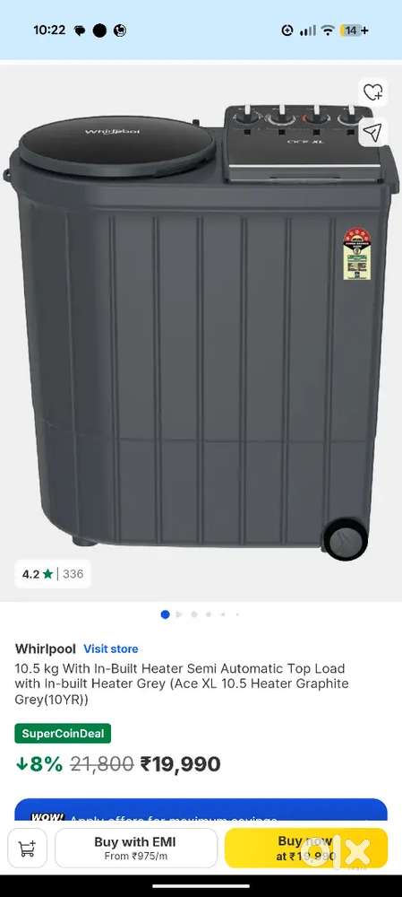 Whirlpool Ace Xl semi automatic washing machine