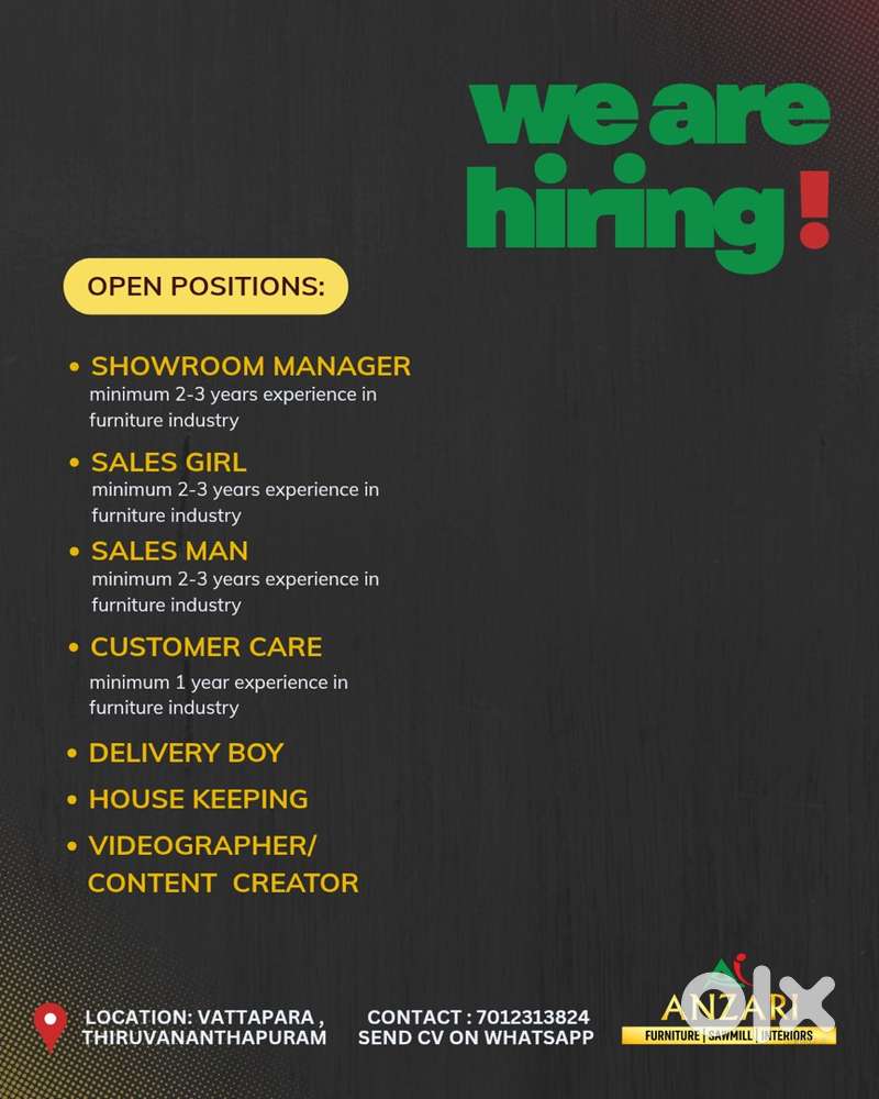 Staff for furniture shop tvm