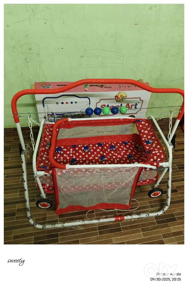 Foldable comfort solf cradle bed with swing jhula for baby cot (red)