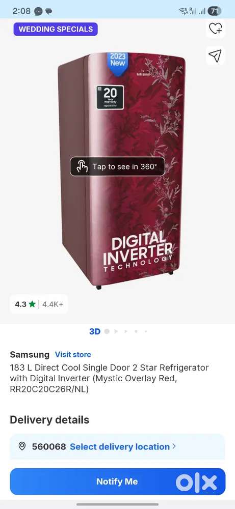 Samsung 183 ltr direct cool almost new condition  fridge