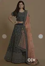 Elegant Navy Blue Embroidered Lehenga with Peach Dupatta – Worn once