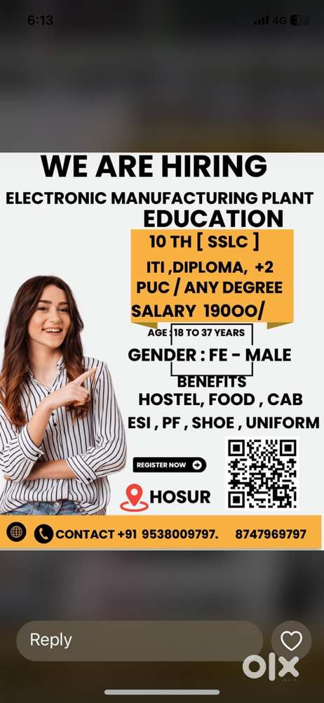 Job available for female only in Tata electronics