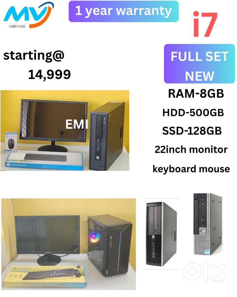 Branded CPU - i7 Process  Ram - 8GB DDR3  Hard Disk - 500GB