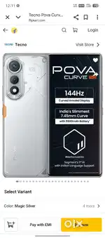 Tecno pova curve 5g 8/128gb only 25 days old hai bill box sab kuch ava