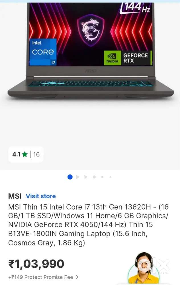 MSI Thin 15 Intel Core i7 13th Gen RTX4050