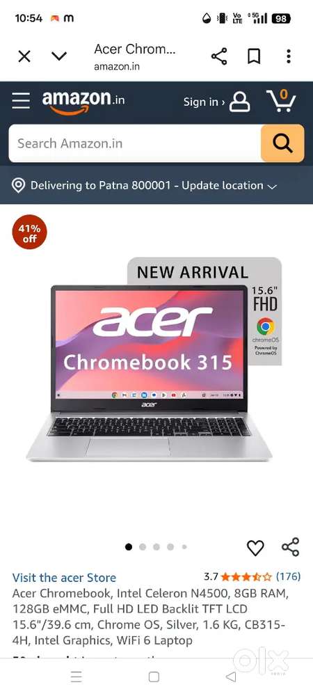 Acer Chromebook, Intel Celeron N4500, 8GB R 15.6/39.6 cm, Chrome OS,