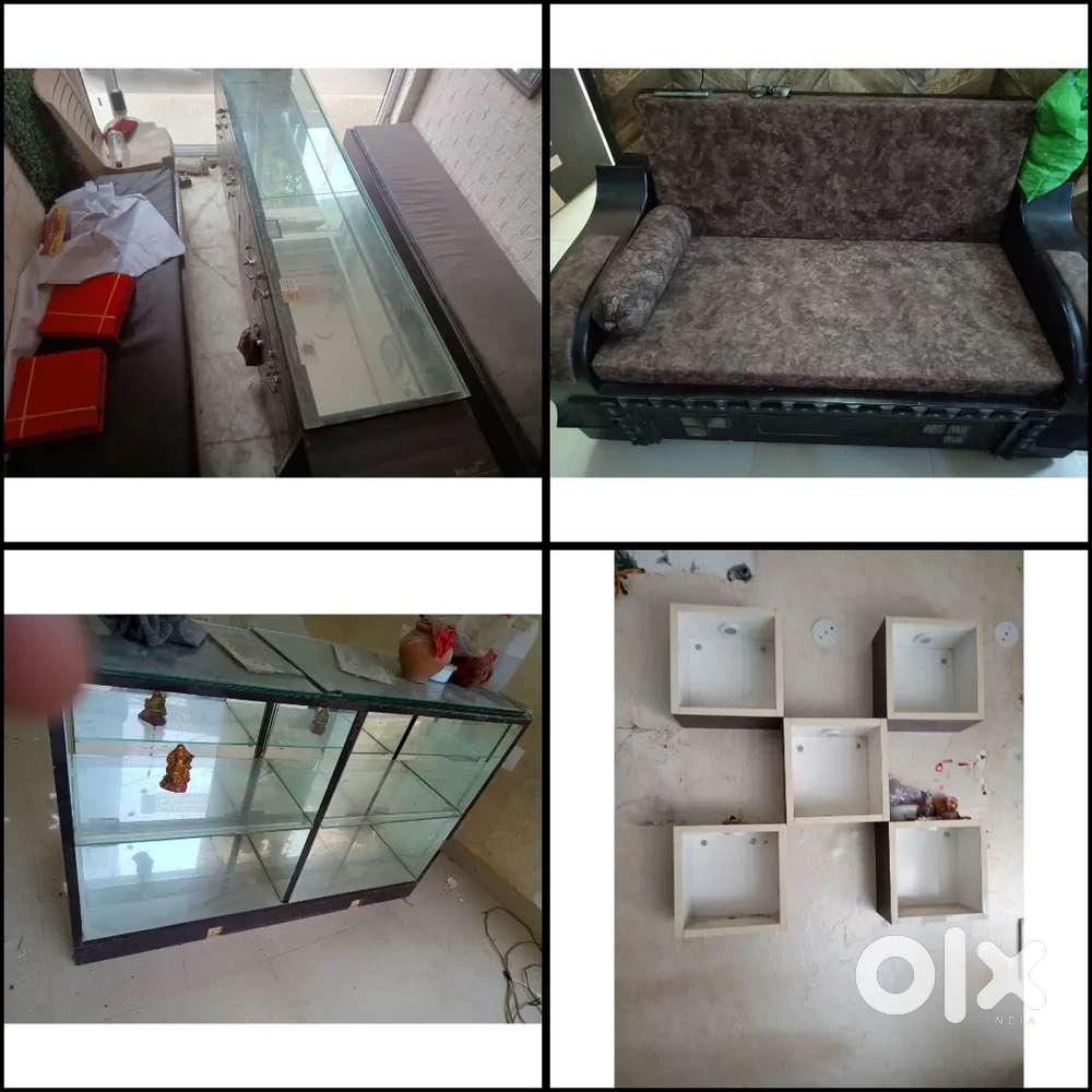 1pc Counter and 2pc Sethi 1pc Sofa cum bed and Side Display counter