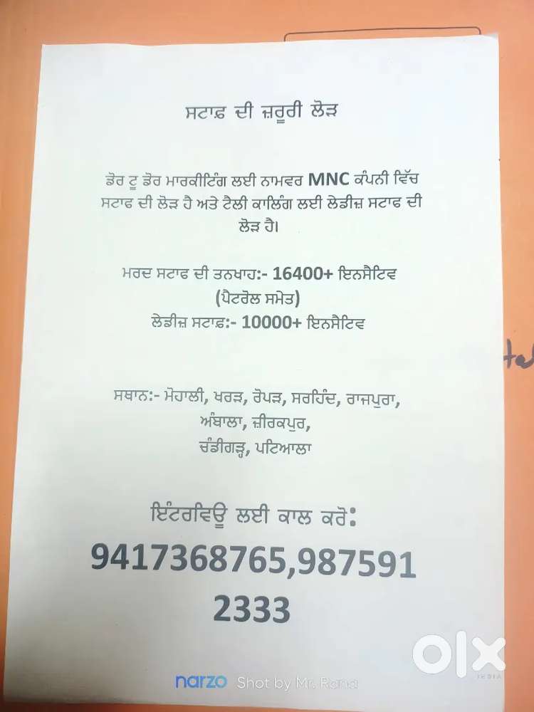 Kalyan jewellers marketing staff