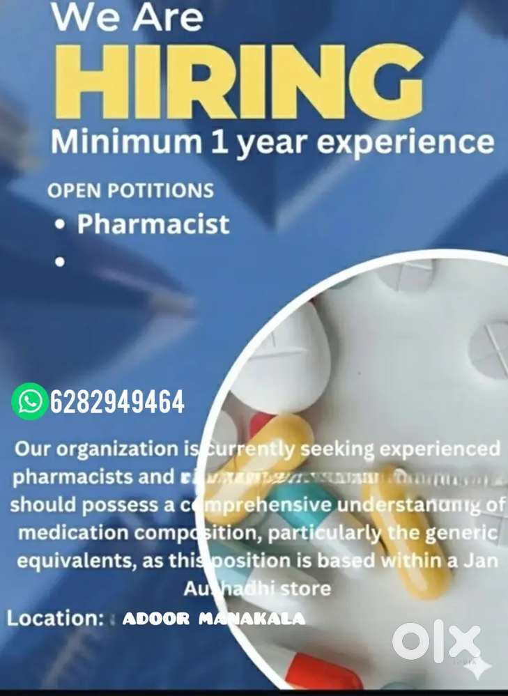 Working time 9 am to 6 pm Pharmacist job vacancy