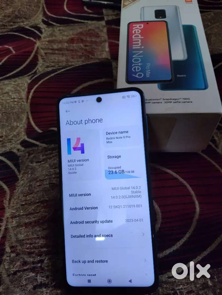 Mi note 9 pro max , 6/128 gb , with box and charger , complete working