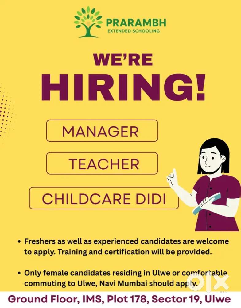 Manager, Teacher, Babycare Staff Job at Prarambh Daycare