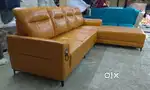 Bulky design L shape sofa with yellow colour rexine lounger