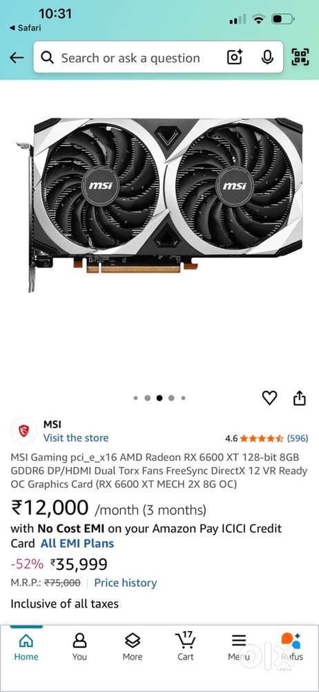 Msi rx 6600xt graphics card