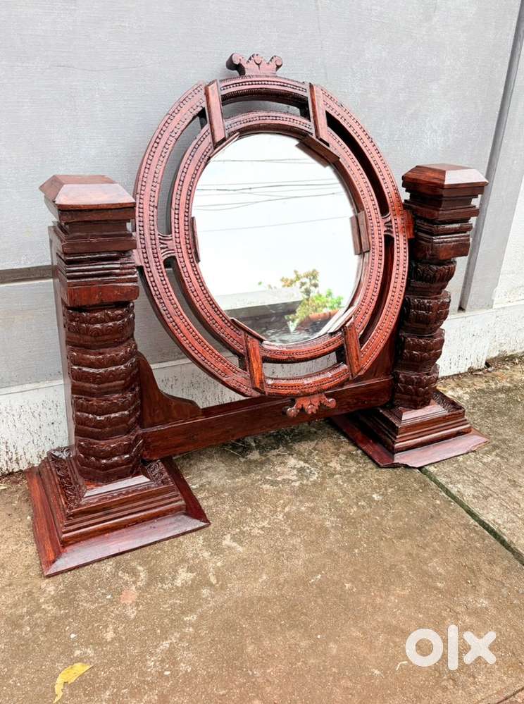 Antique teakwood Rosewood royal mirror with pedestal carving pillars