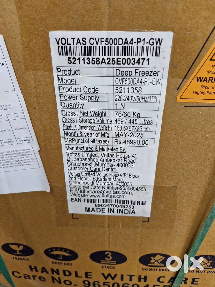 NEW BRAND VOLTAS DEEP FREEZER 500 LITER