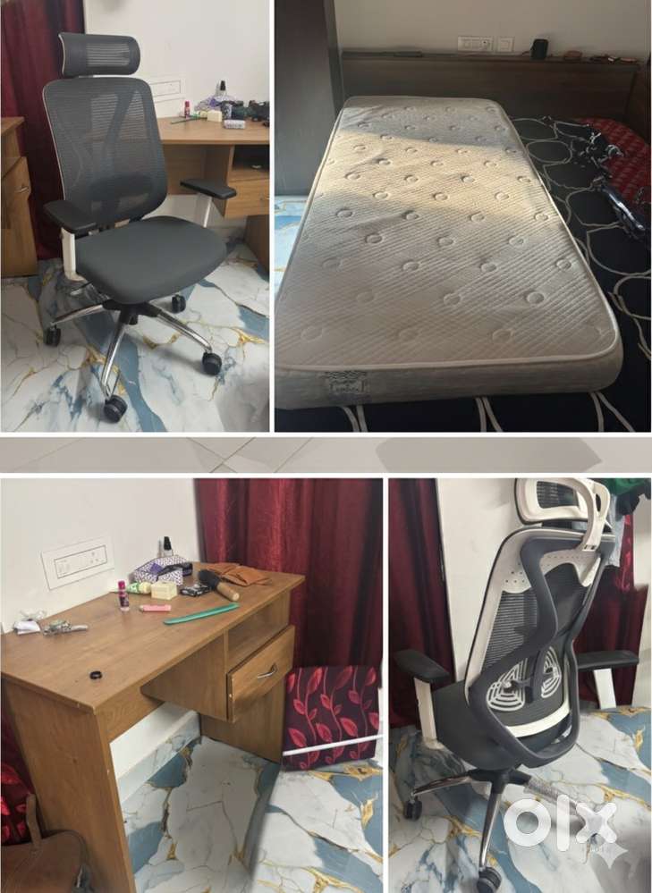 Mattress, study table and chair