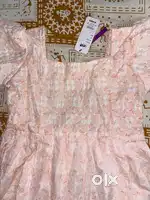 Elegant Peach Floral Embroidered Puff Sleeve Midi Dress