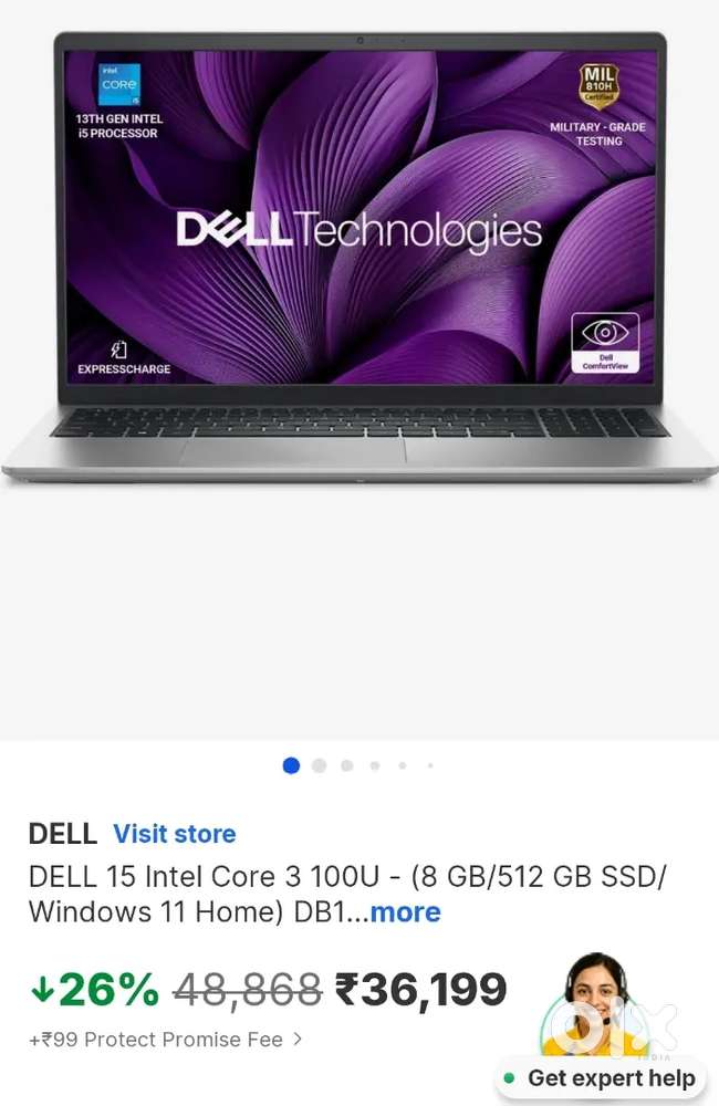 Dell intel core 3  100u processor 8gb ram 512gb rom