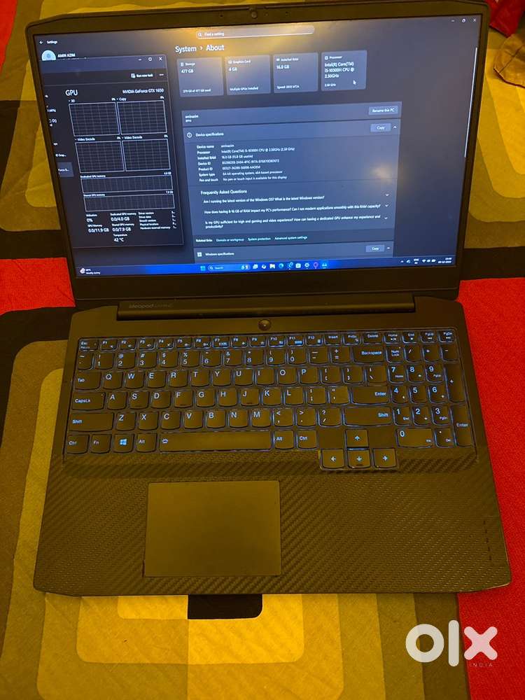 Lenovo idea pad gaming i5 10th gen gpu gtx1650 8gb 500gb ssd 16gb ram