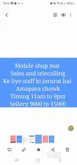 Telecalling job for girls in mobile shop amapara chowk