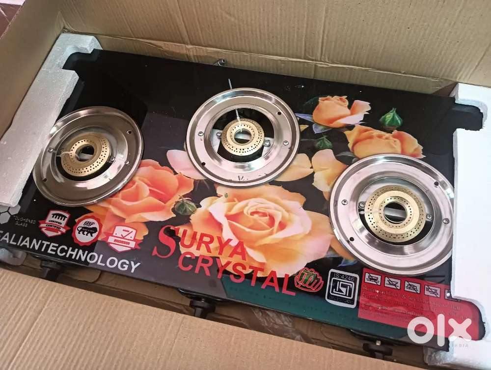 3 burner automatic ignition glass top gas stove