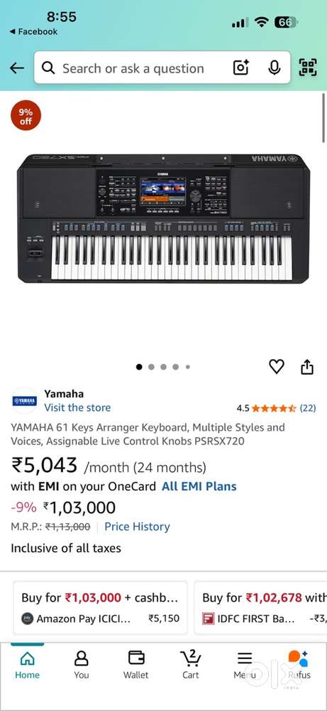 YAMAHA 61 Keys Arranger Keyboard, PSR SX720