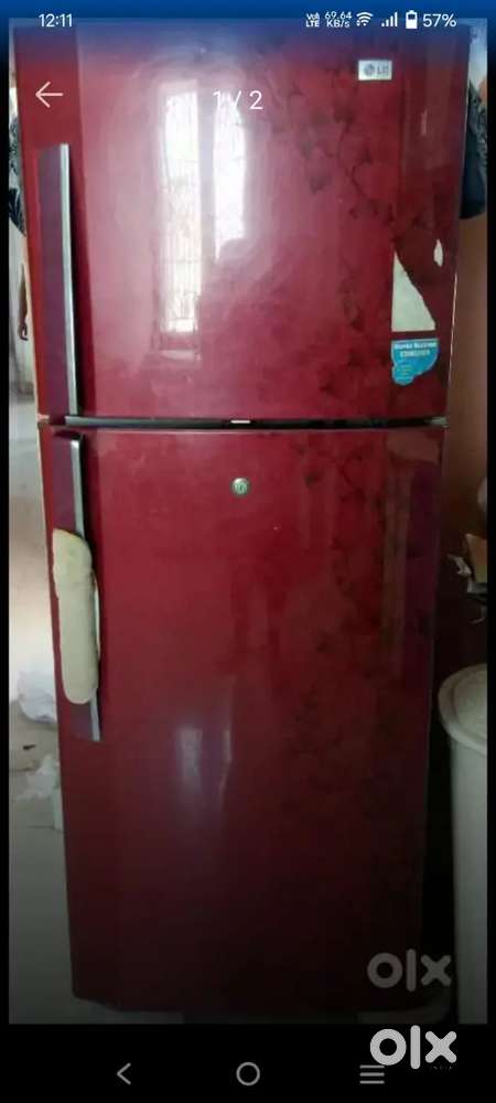Lg red floral print 245 litres double door fridge