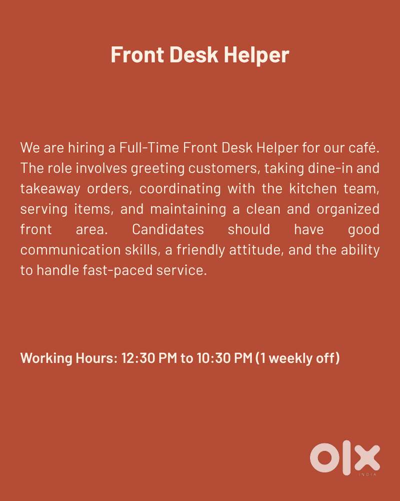 Waiter/Front Desk Helper