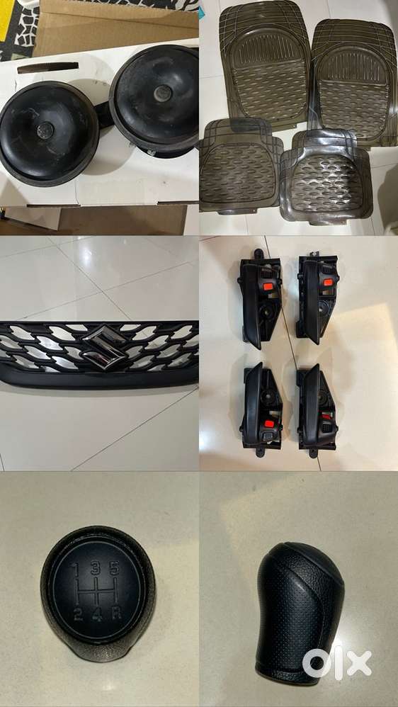 Car mats ,car horns ,baleno front grill , gear knob , inner handles ,