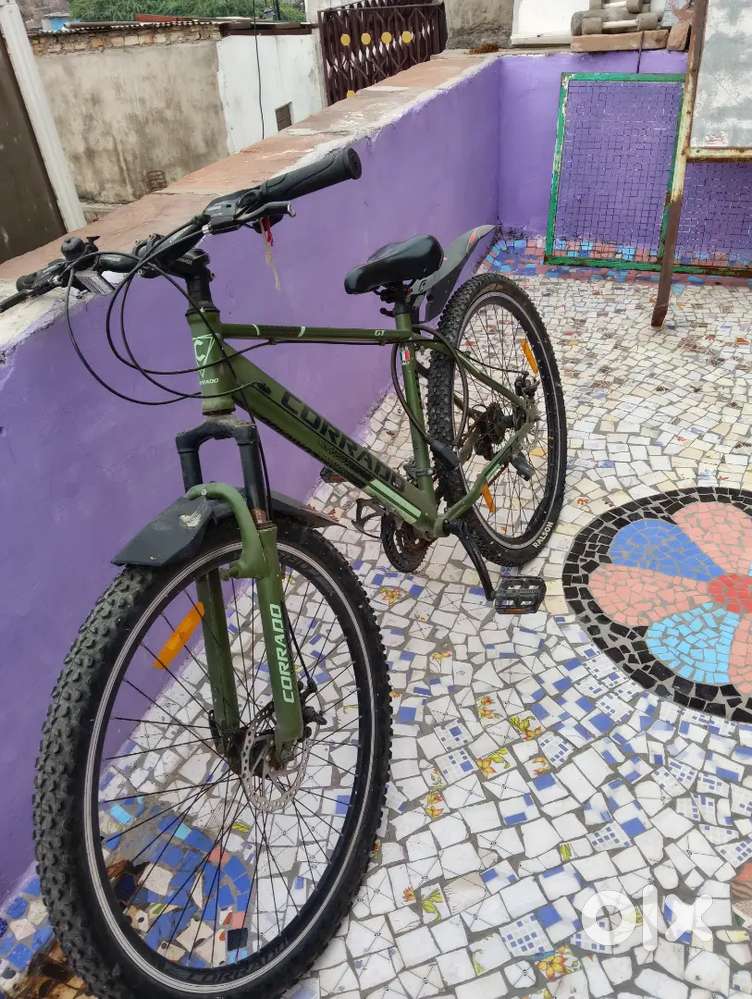 Gear cycle with two disc brake and army green colour size 28