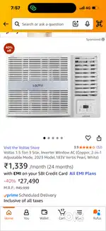 1.5 ton 3 star voltas ac