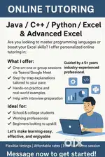 JAVA/C++/PYTHON/EXCEL AND ADVANCED EXCEL
