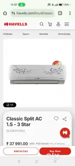 Lloyad 1.5 ton 3 star inverter ac with bill and warranty 31999