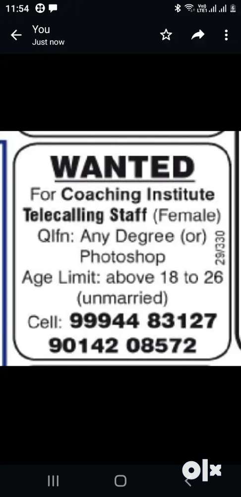 Urgent Telecalling staff needed for coaching Institute