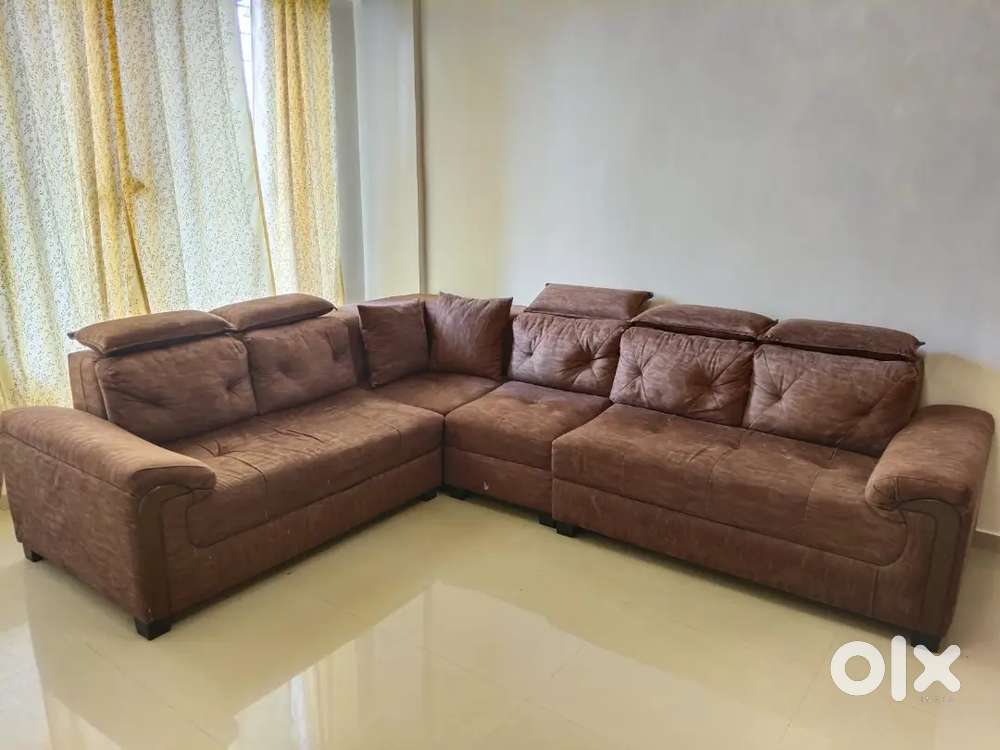 L shape brown colour sofa