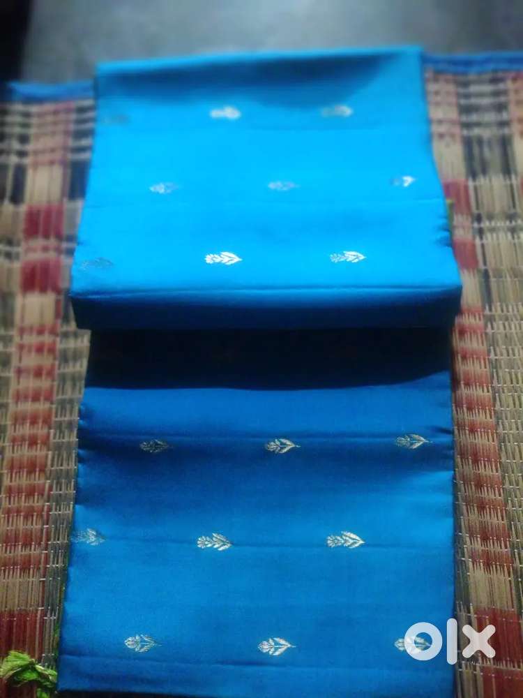 Sky-blue with green bordered silk saree