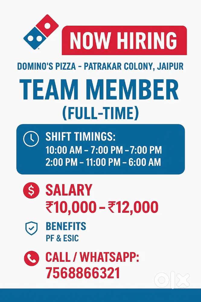 Team member at dominos pizza urgently