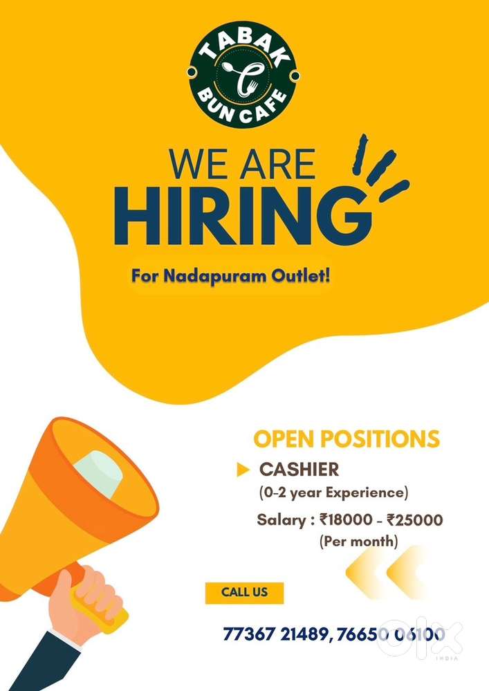 Cashier (Urgent Requirement)