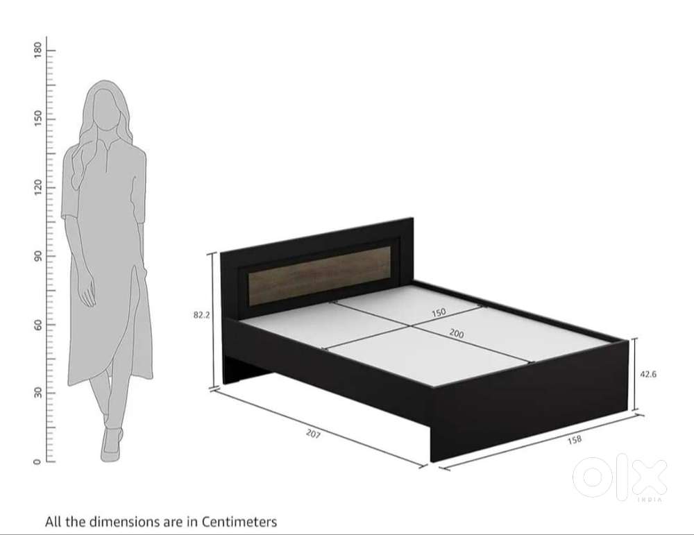 Queen size bed of engineered wood without storage, about 4 yrs old