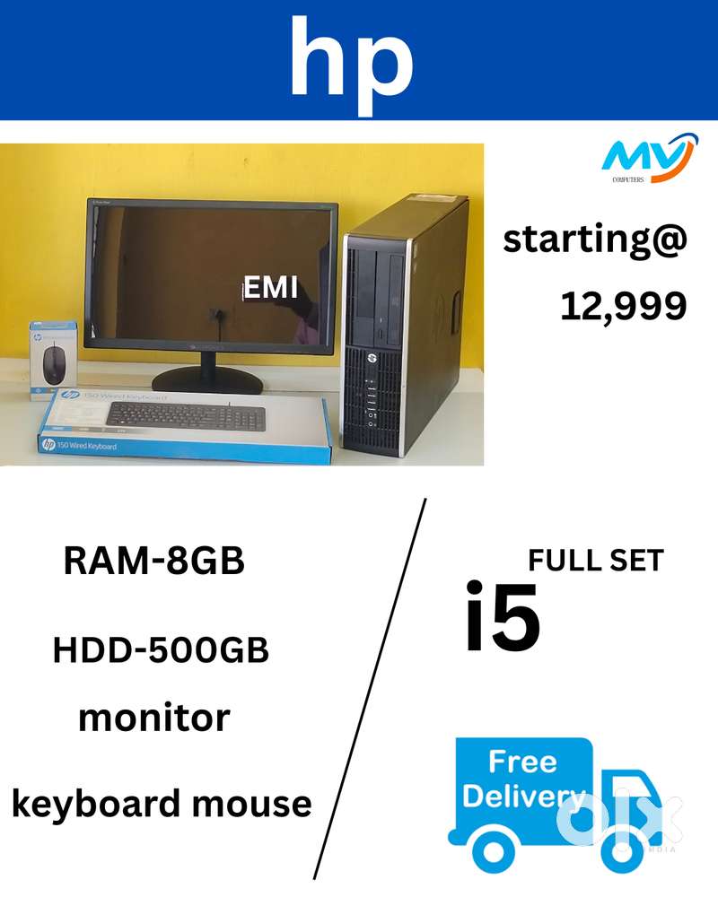 Monitor - 22-inch  Keyboard Mouse  Ram - 8GB DDR3  Hard disk - 500GB