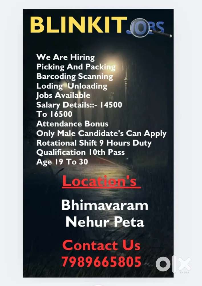 Wanted picker and packer jobs available in Bhimavaram Nehur peta