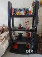 Wooden book shelf, mattress, bean bag, decorative stand